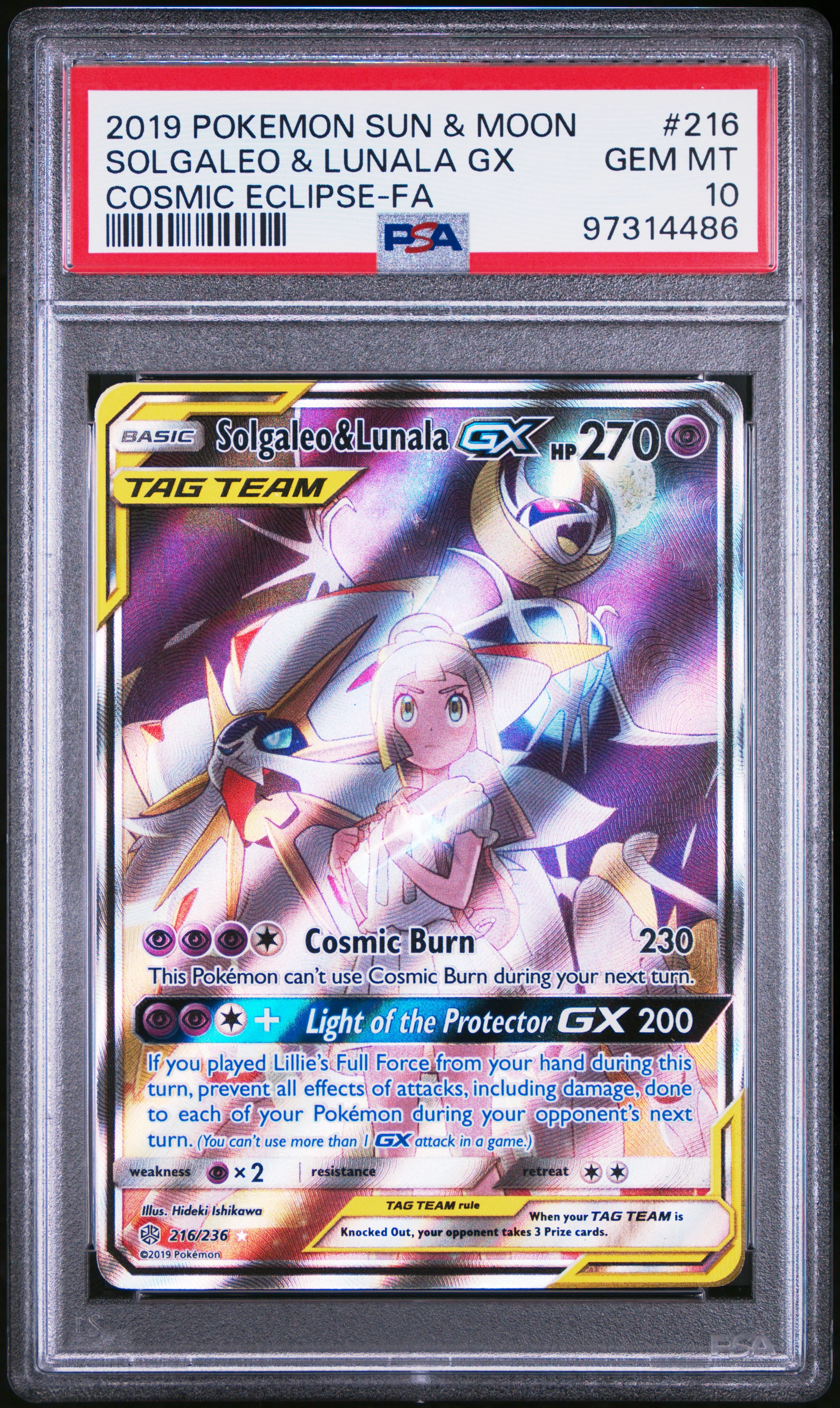 PSA 10 - Cosmic Eclipse - Solgaleo & Lunala GX #216