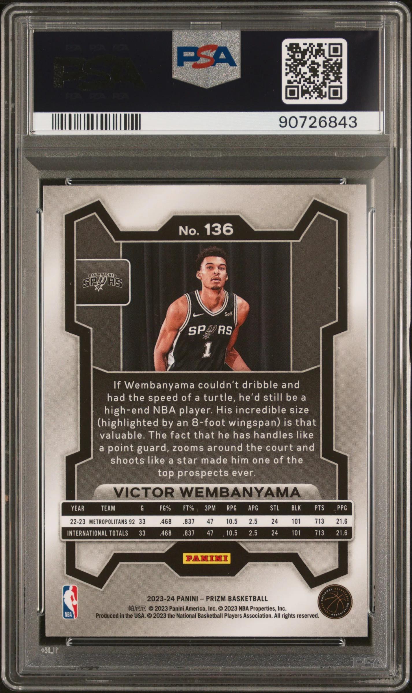PSA 10 - 2023 Prizm - Victor Wembanyama Base Rookie #136 - Image 2