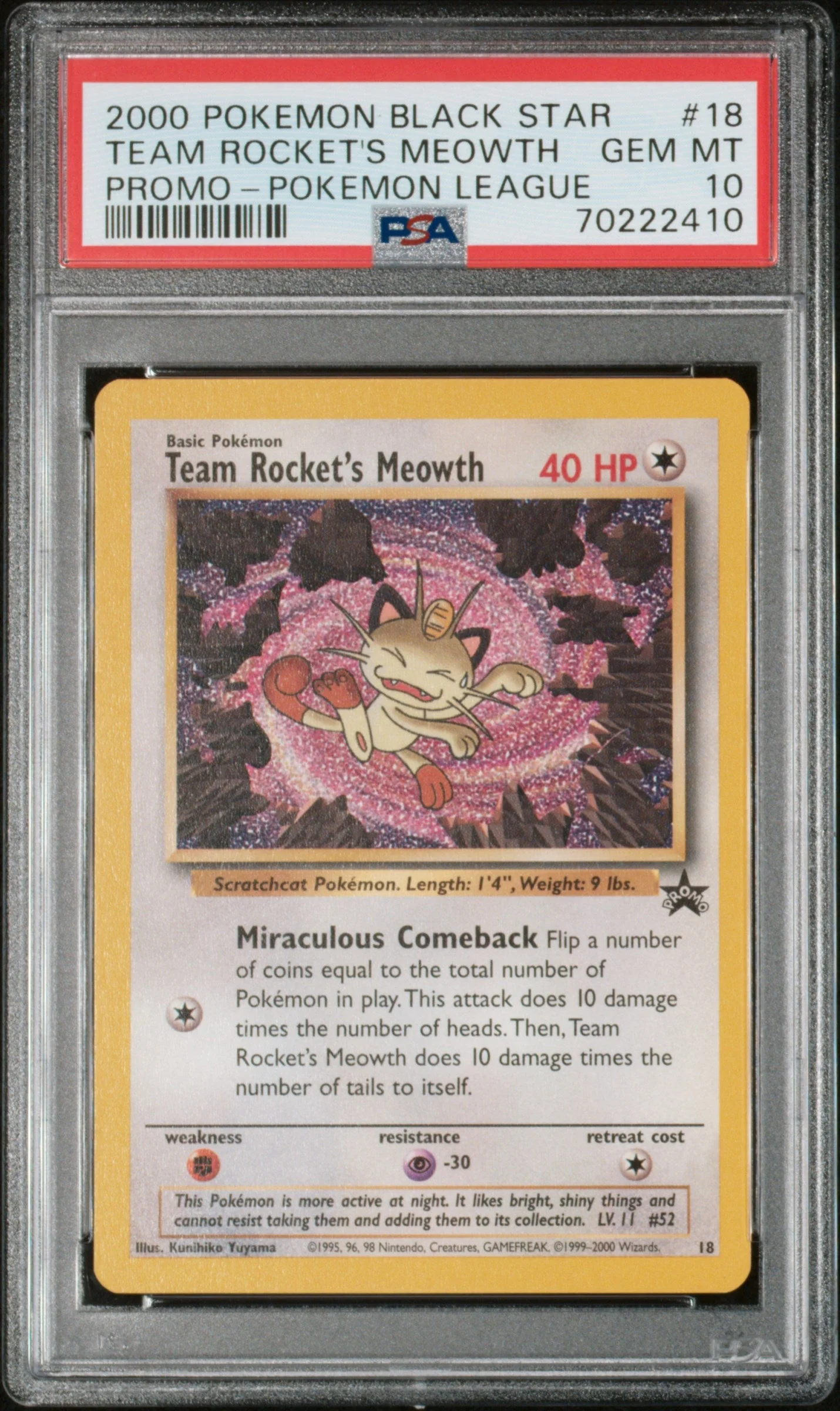 PSA 10 - Black Star Promo - Team Rocket's Meowth #18