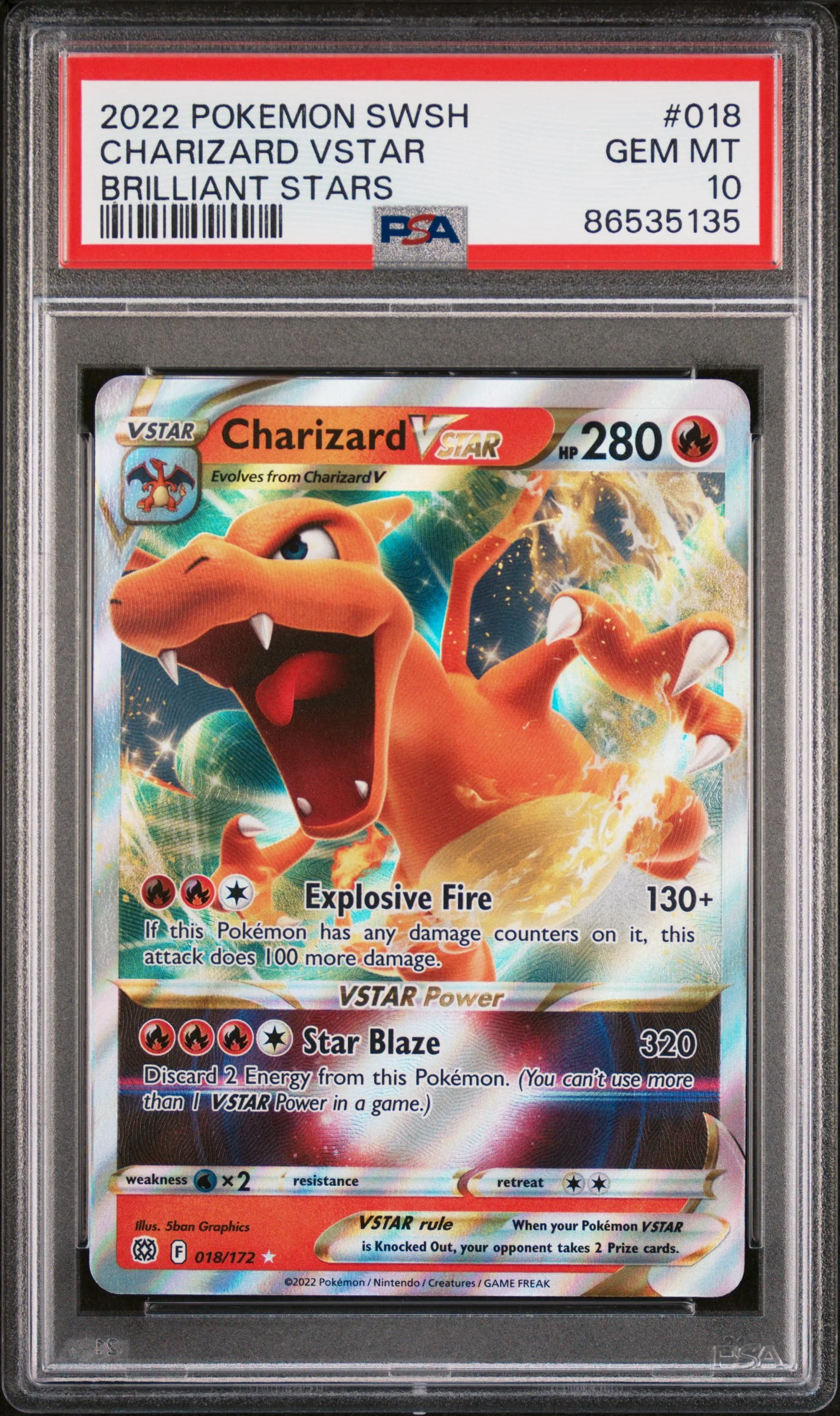PSA 10 - Brilliant Stars  - Charizard VSTAR #018