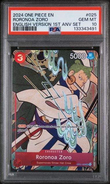 PSA 10 - English 1st Anniversary - Roronoa Zoro #025