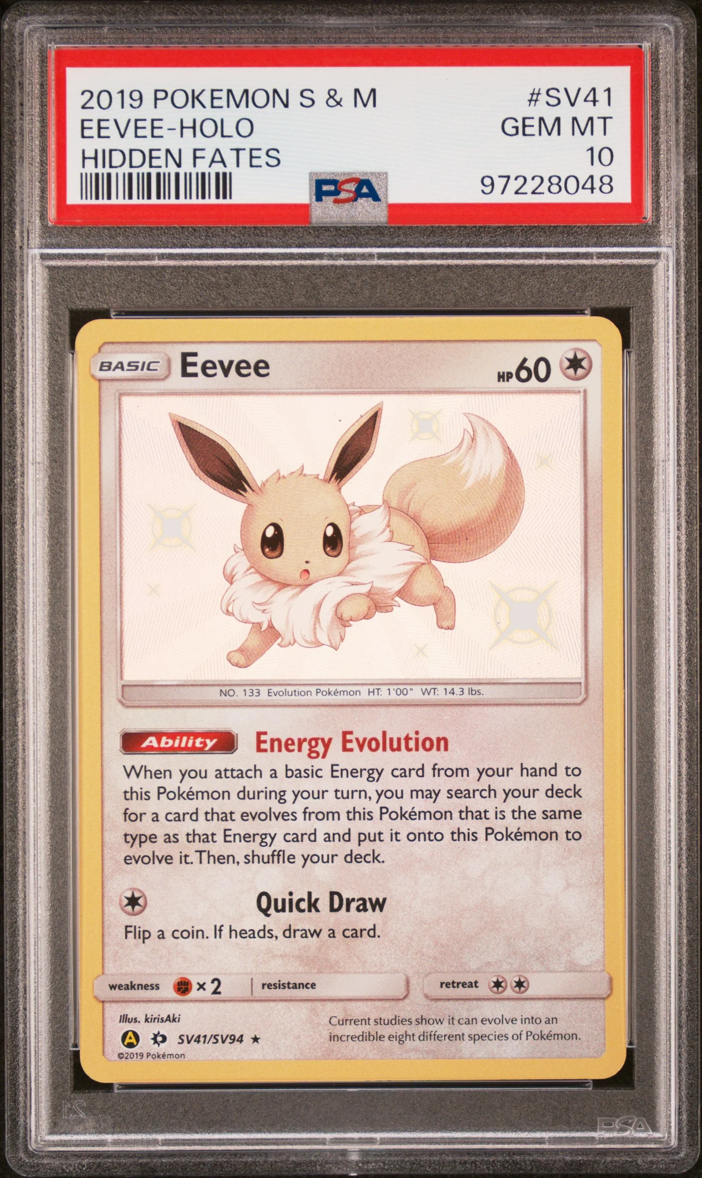 PSA 10 - Hidden Fates - Eevee #SV41