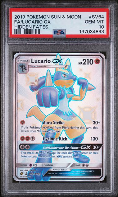 PSA 10 - Hidden Fates - Lucario Gx #SV64