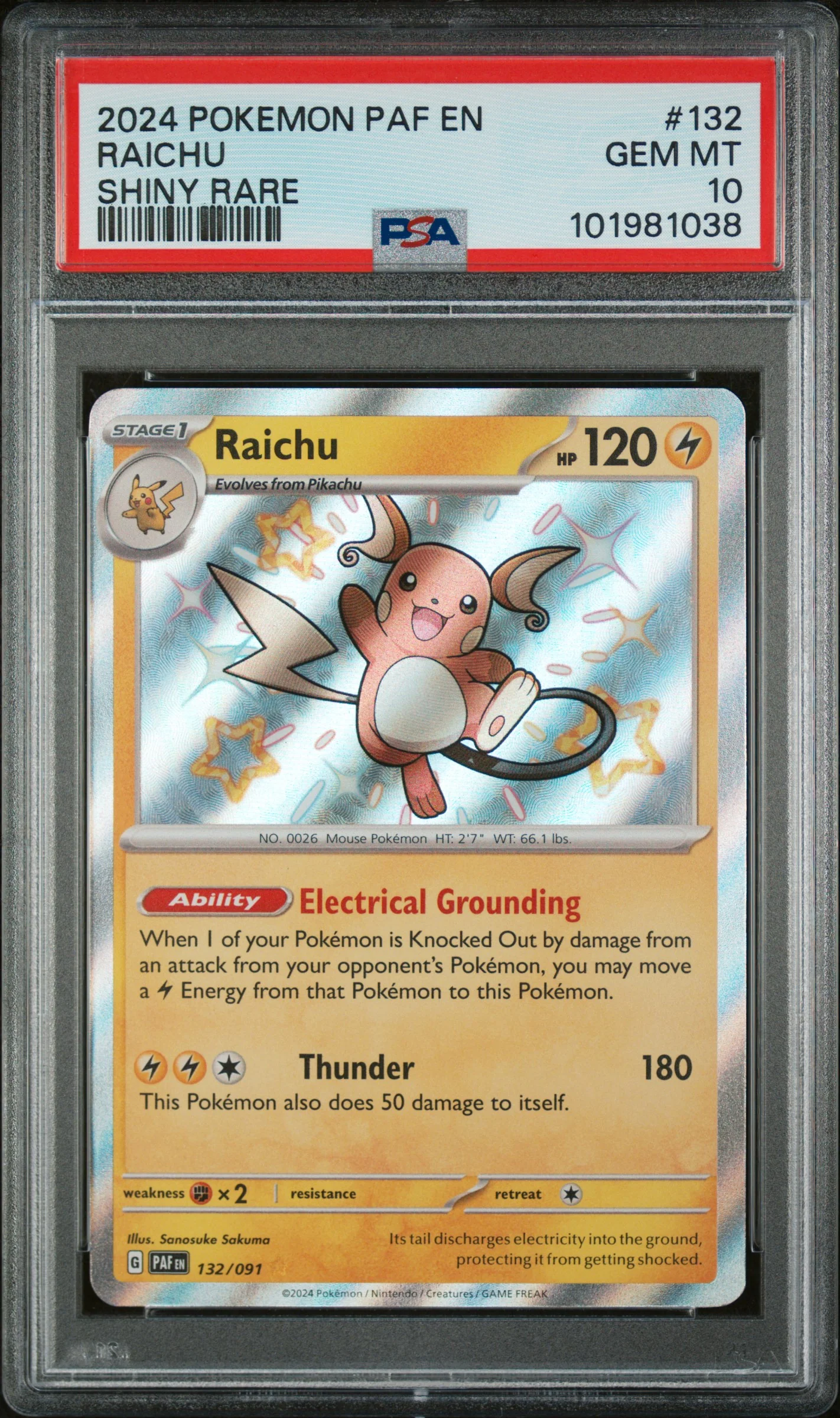 PSA 10 - Paldean Fates - Raichu #132