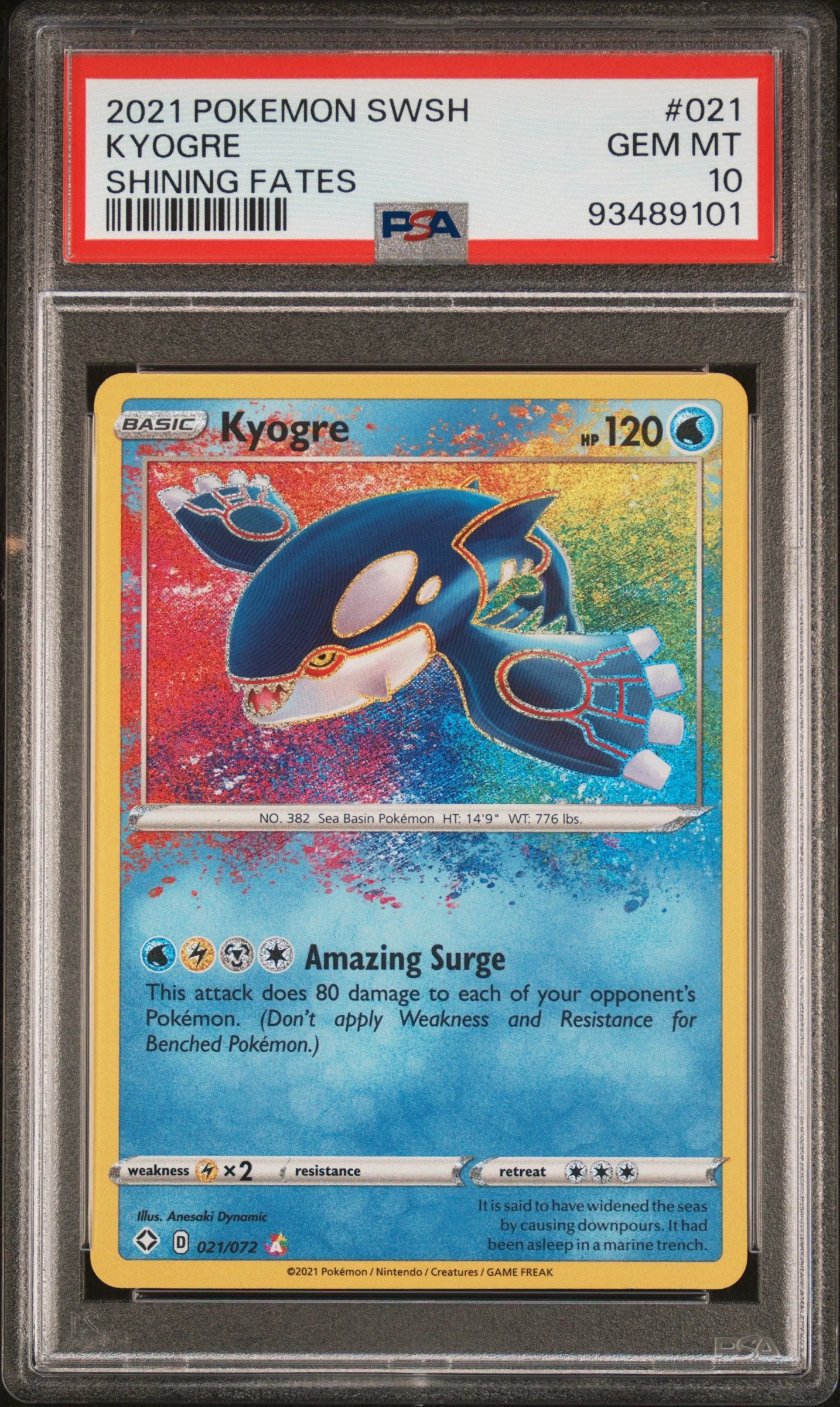PSA 10 - Shining Fates - Kyogre #021