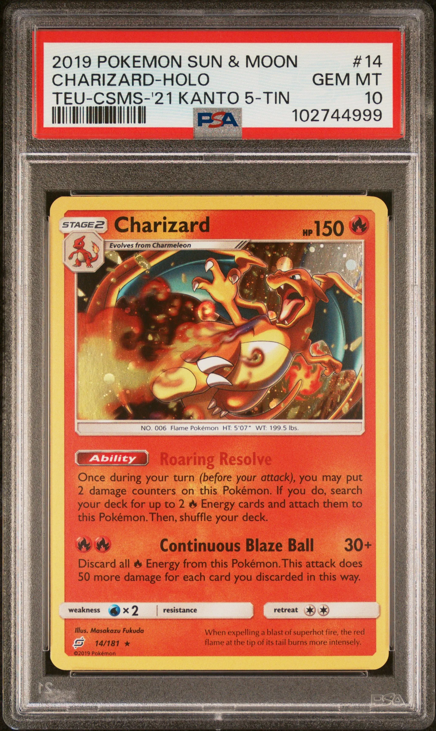 PSA 10 - Sun & Moon - Charizard Holo #14 Kanto Tin