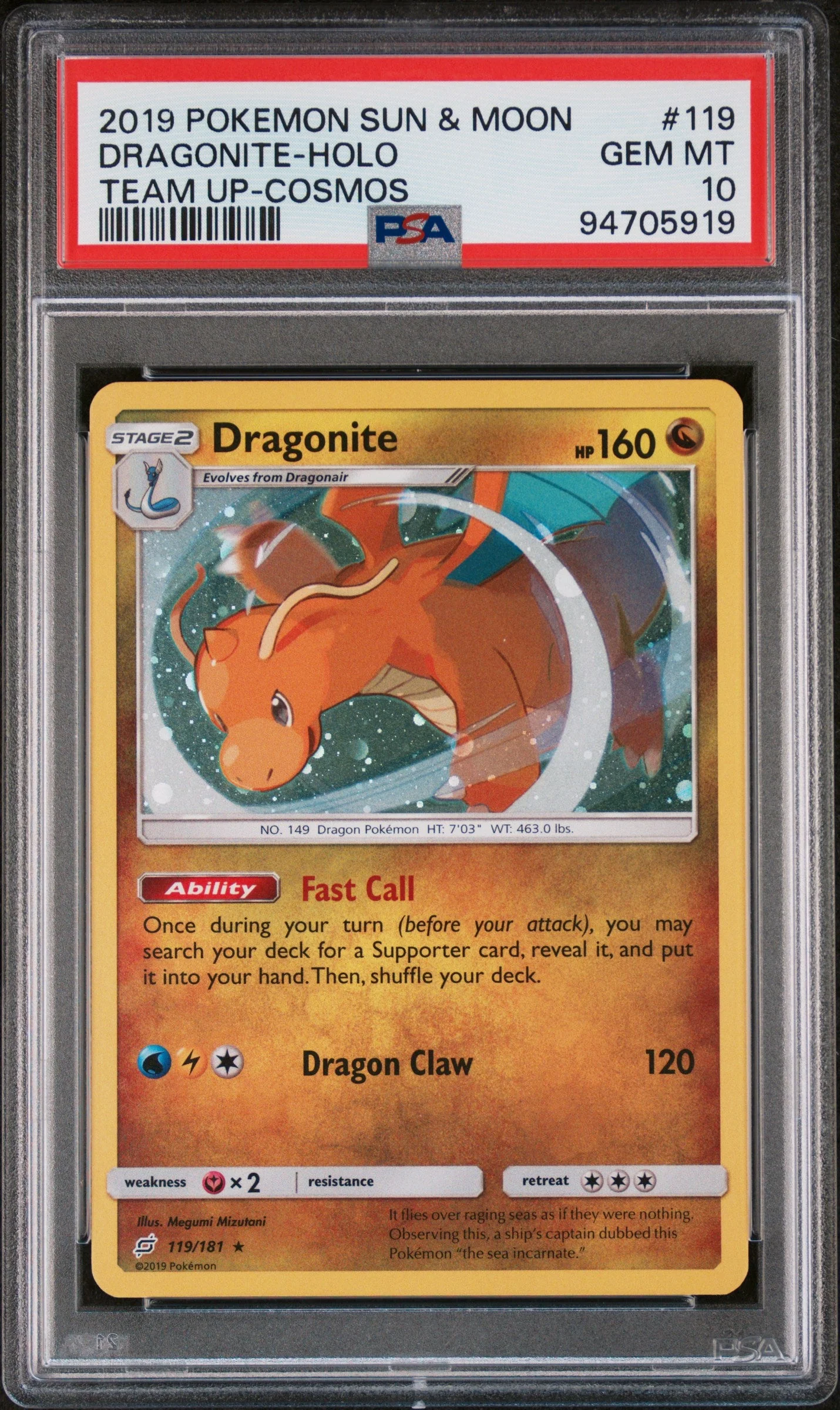 PSA 10 - Team Up - Dragonite #119