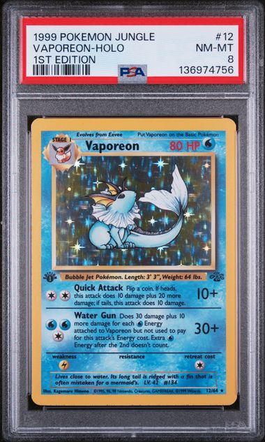 PSA 8 - Jungle 1st Edition - Vaporeon Holo #12