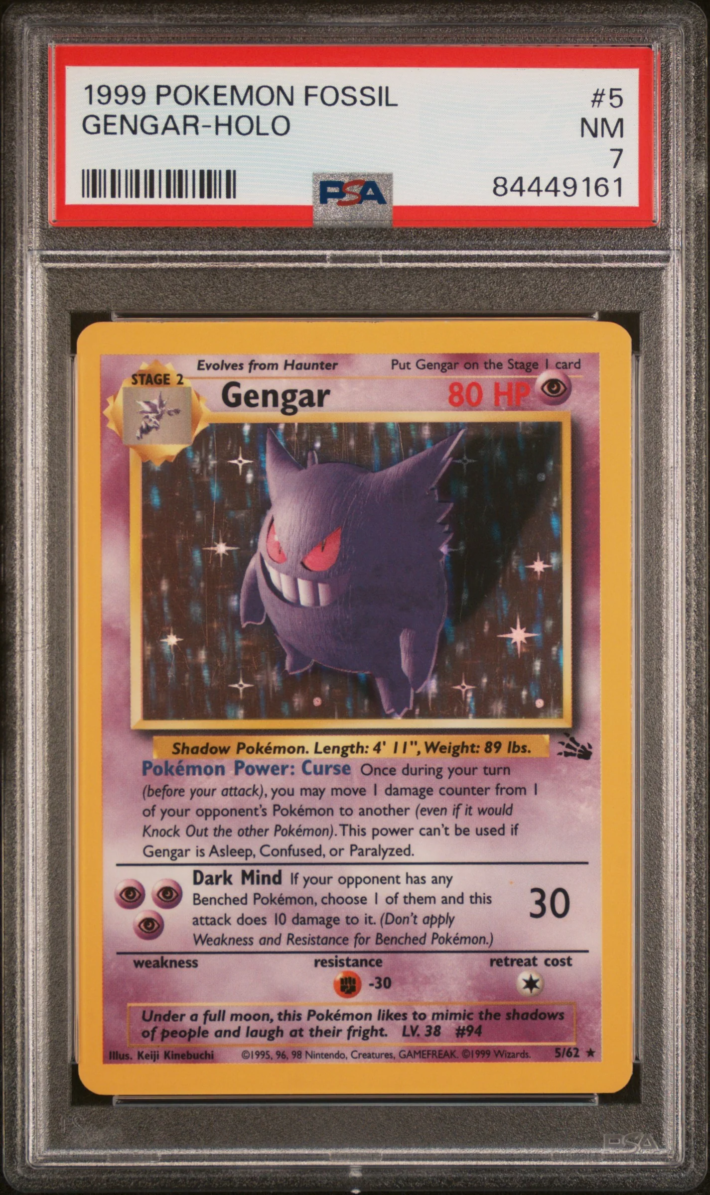 PSA 7 - Fossil Unlimited  - Gengar Holo #5