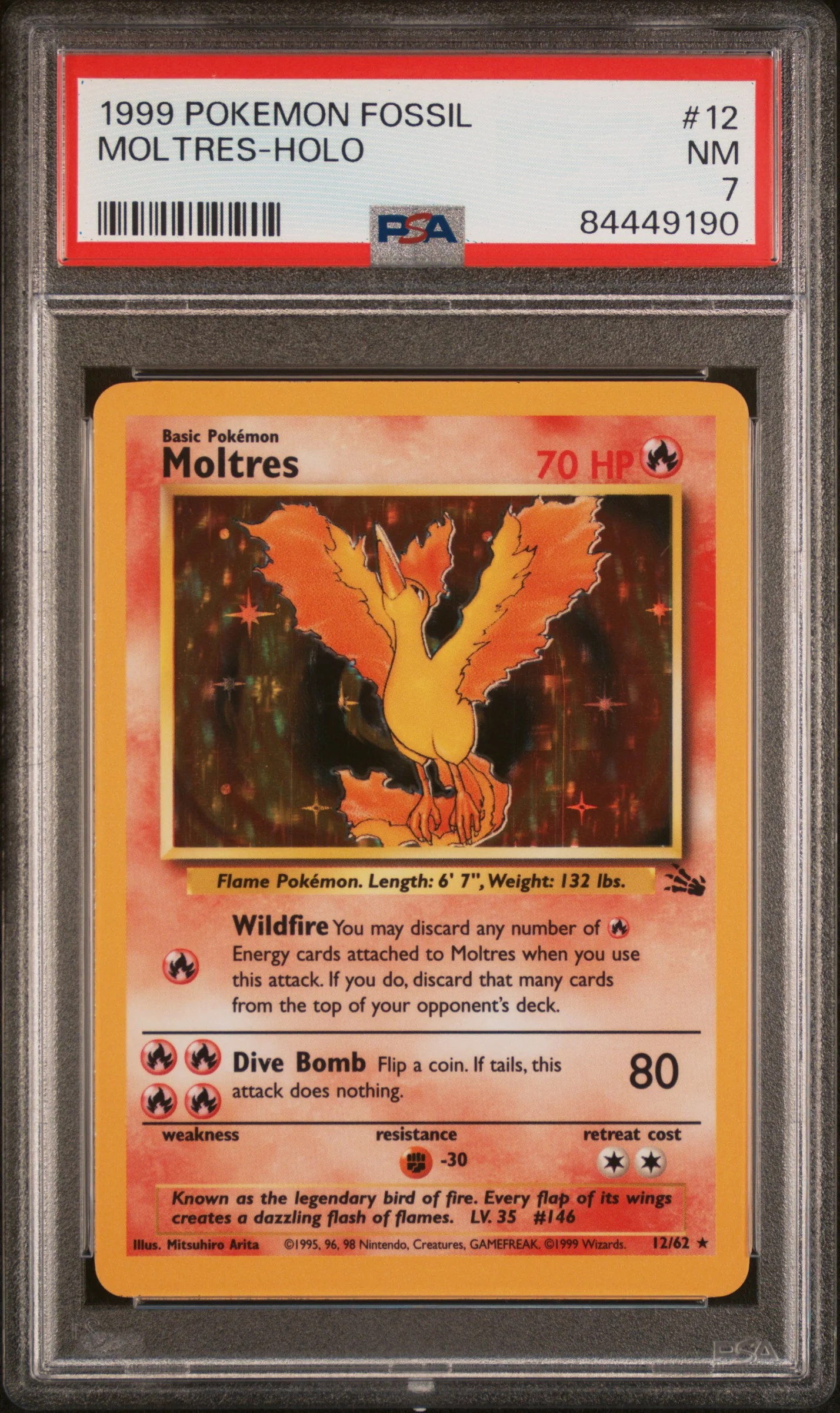 PSA 7 - Pokemon Fossil Unlimited - Moltres Holo #12