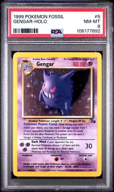 PSA 8 - 1999 Fossil Unlimited - Gengar Holo #5