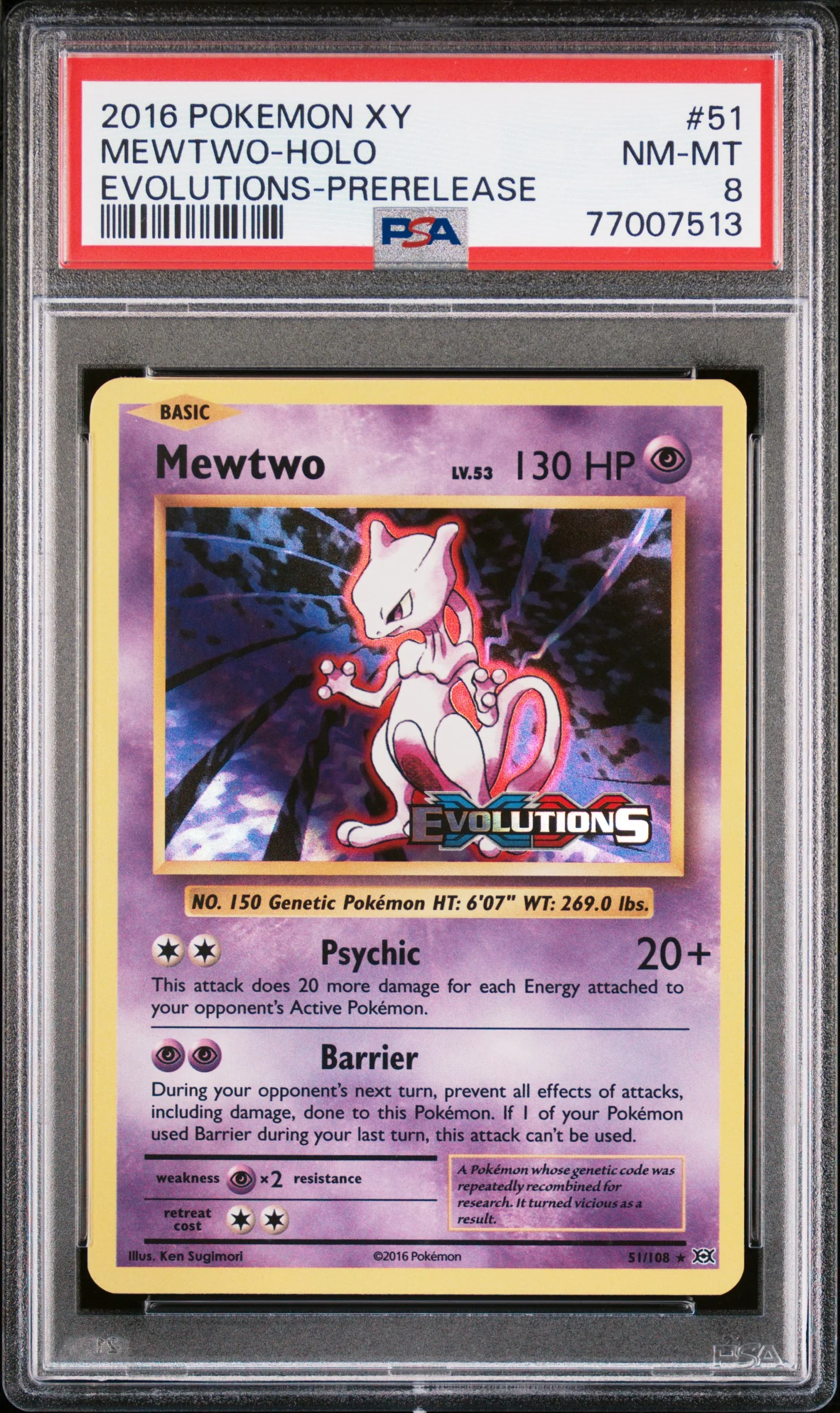 PSA 8 - Evolutions  - Mewtwo Pre-Release Holo #51
