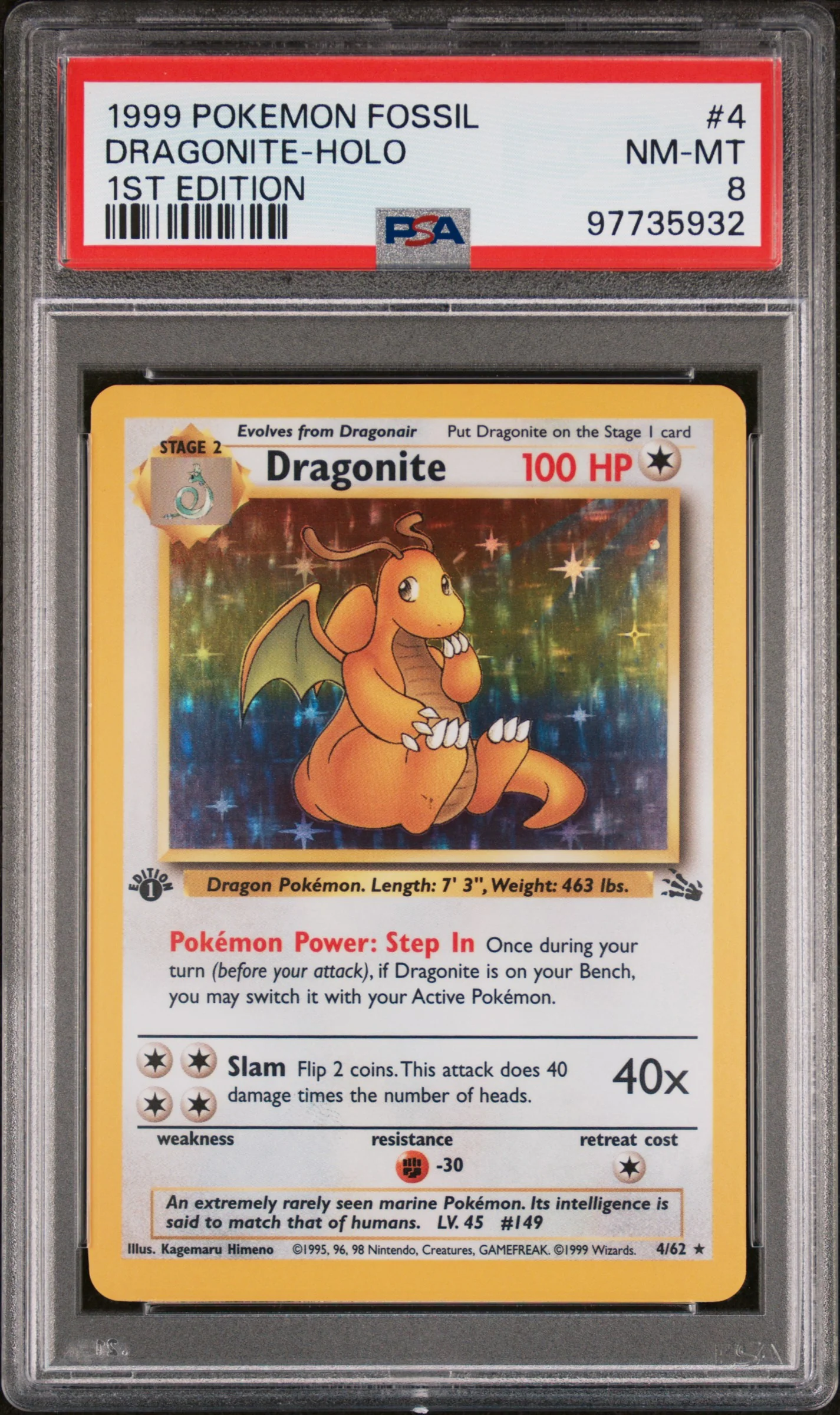 PSA 8 - Fossil 1st Edition - Dragonite Holo #4