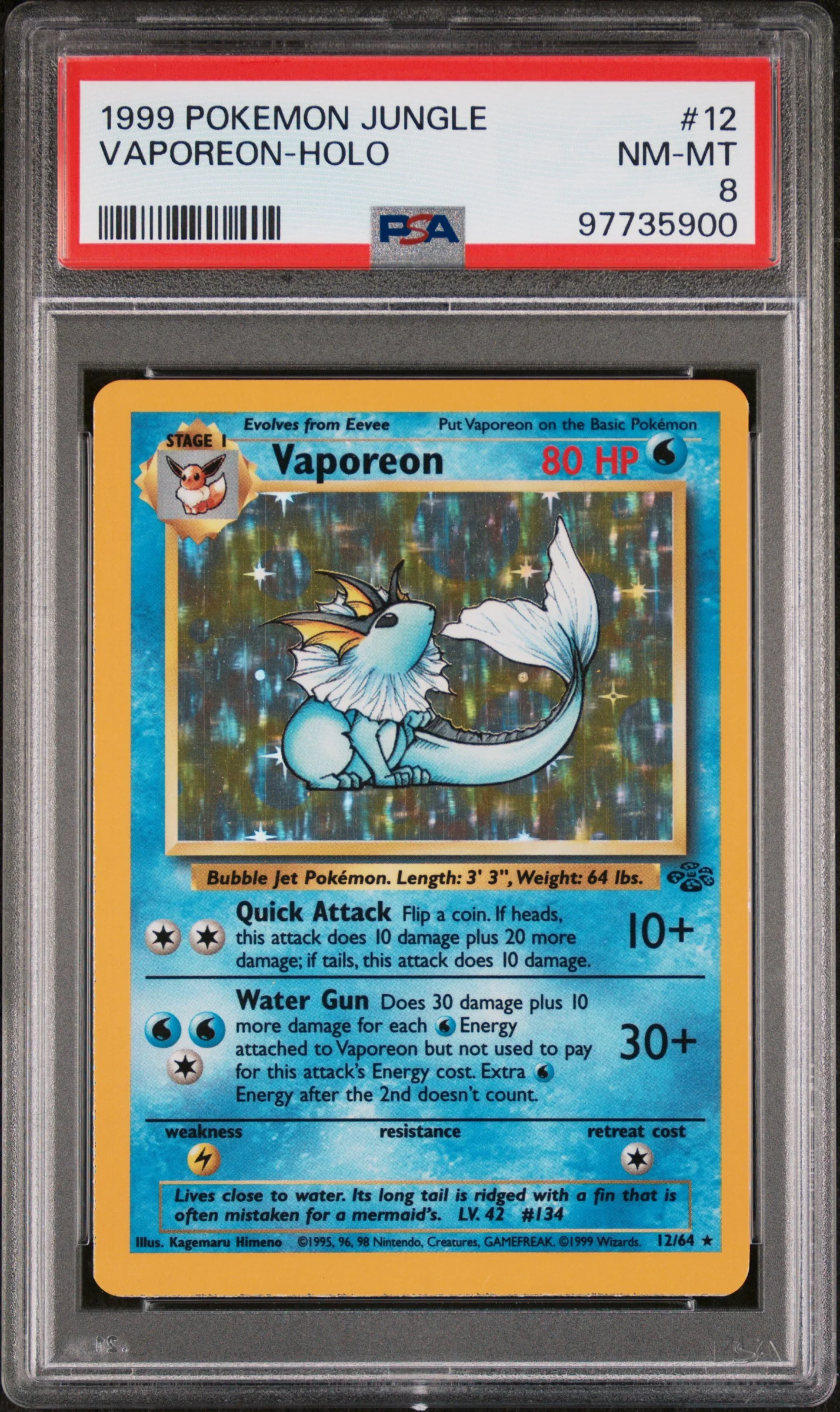 PSA 8 - Jungle Unlimited - Vaporeon Holo #12