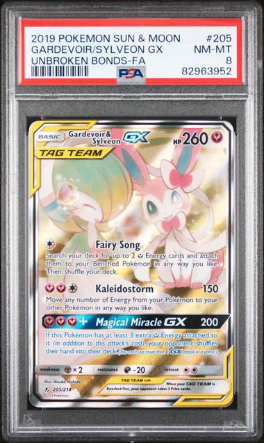 PSA 8 - Unbroken Bonds - Gardevoir & Sylveon GX #205