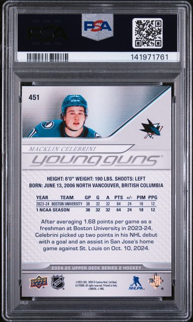 PSA 9 - 24-25 Upper Deck - Macklin Celebrini Young Guns #451 - Image 2
