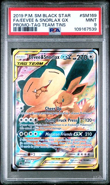 PSA 9 - Black Star Promo - Eevee & Snorlax GX #SM169