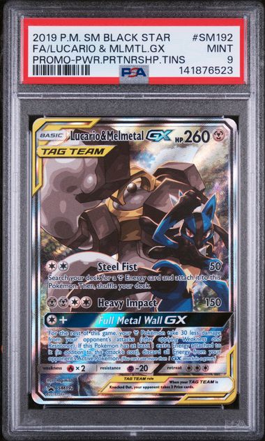 PSA 9 - Black Star Promo - Lucario & Melmetal GX #SM192