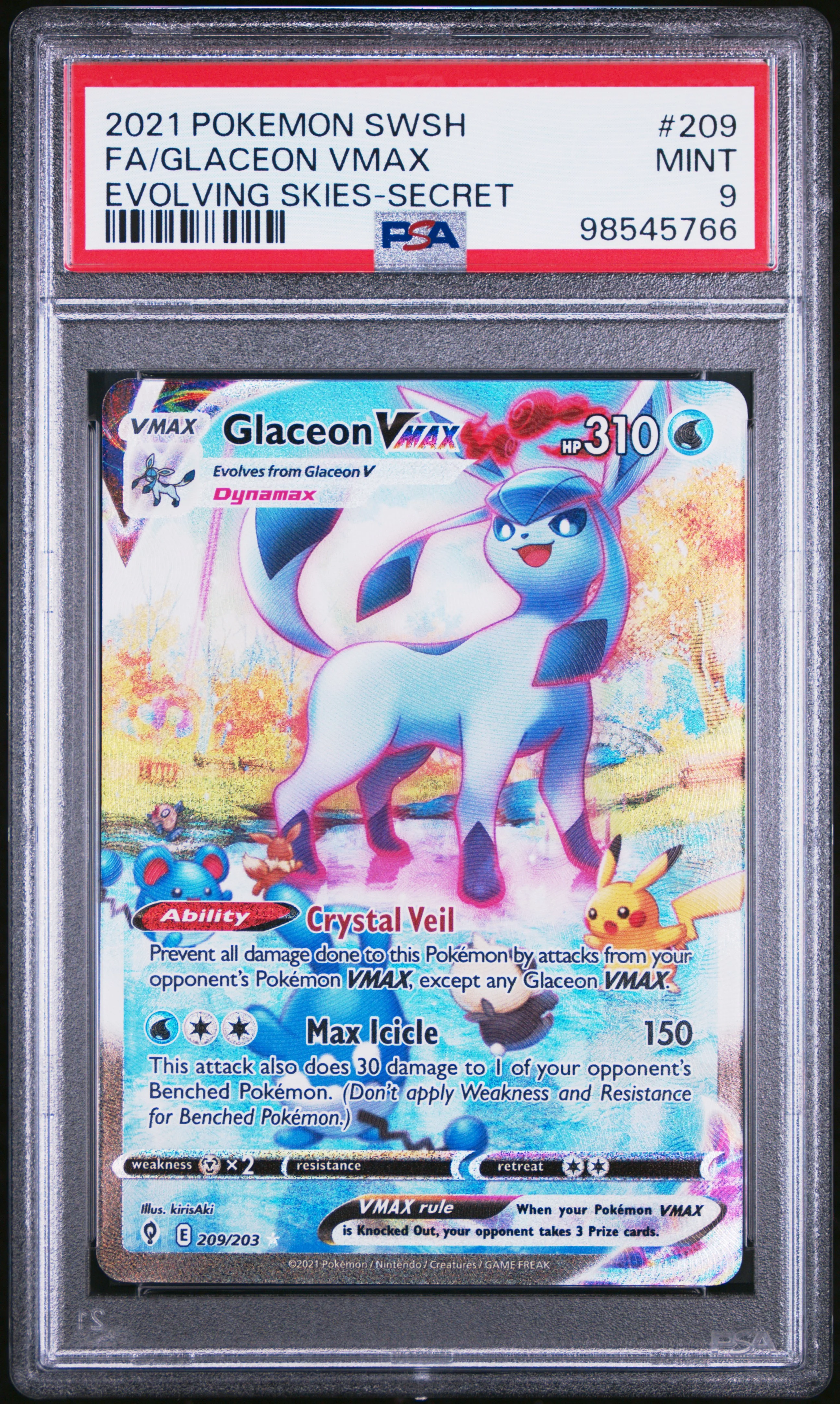 PSA 9 - Evolving Skies - Glaceon VMAX #209