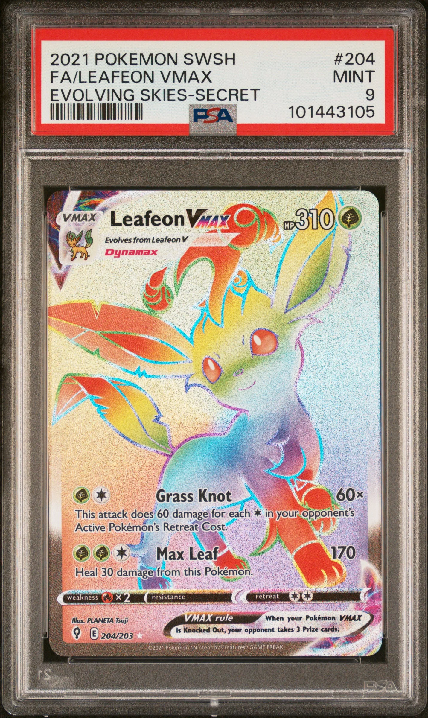 PSA 9 - Evolving Skies - Leafeon Vmax #204