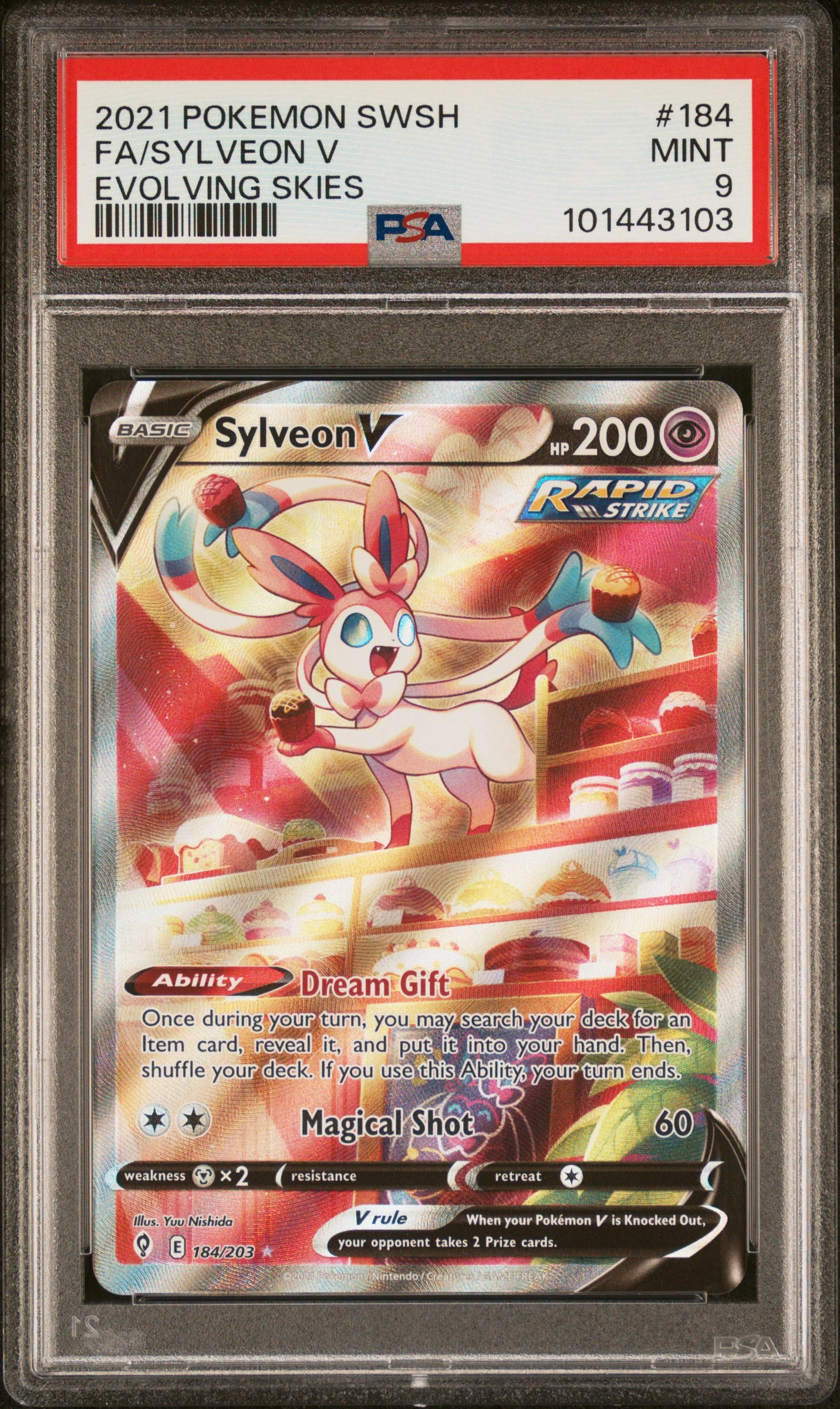 PSA 9 - Evolving Skies - Sylveon V #184