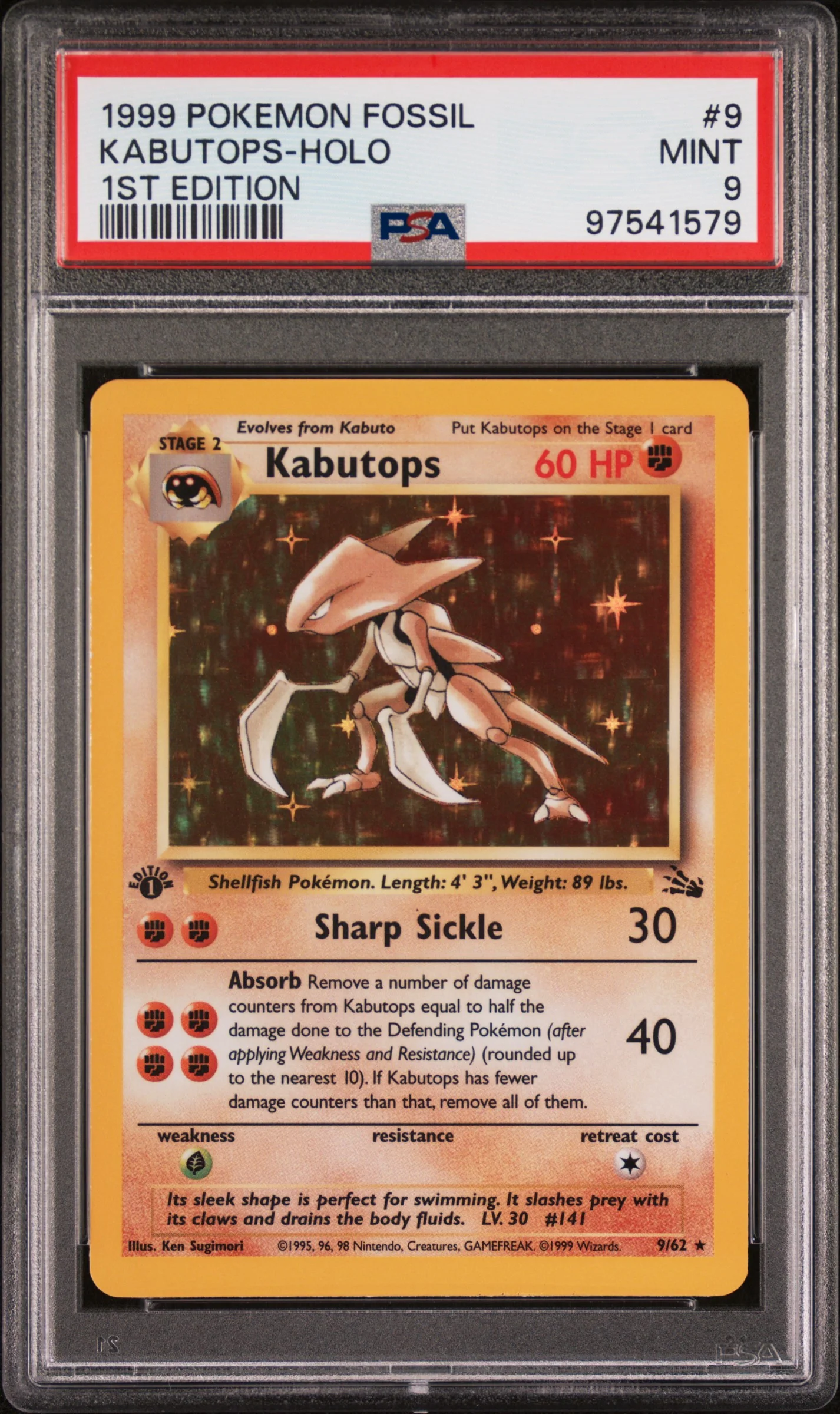 PSA 9 - Fossil 1st Edition - Kabutops Holo #9