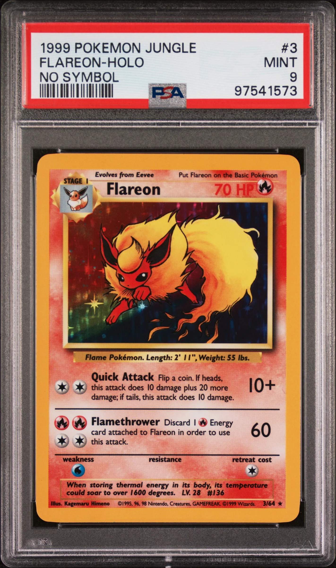 PSA 9 - Jungle Unlimited - Flareon Holo No Symbol Error #3