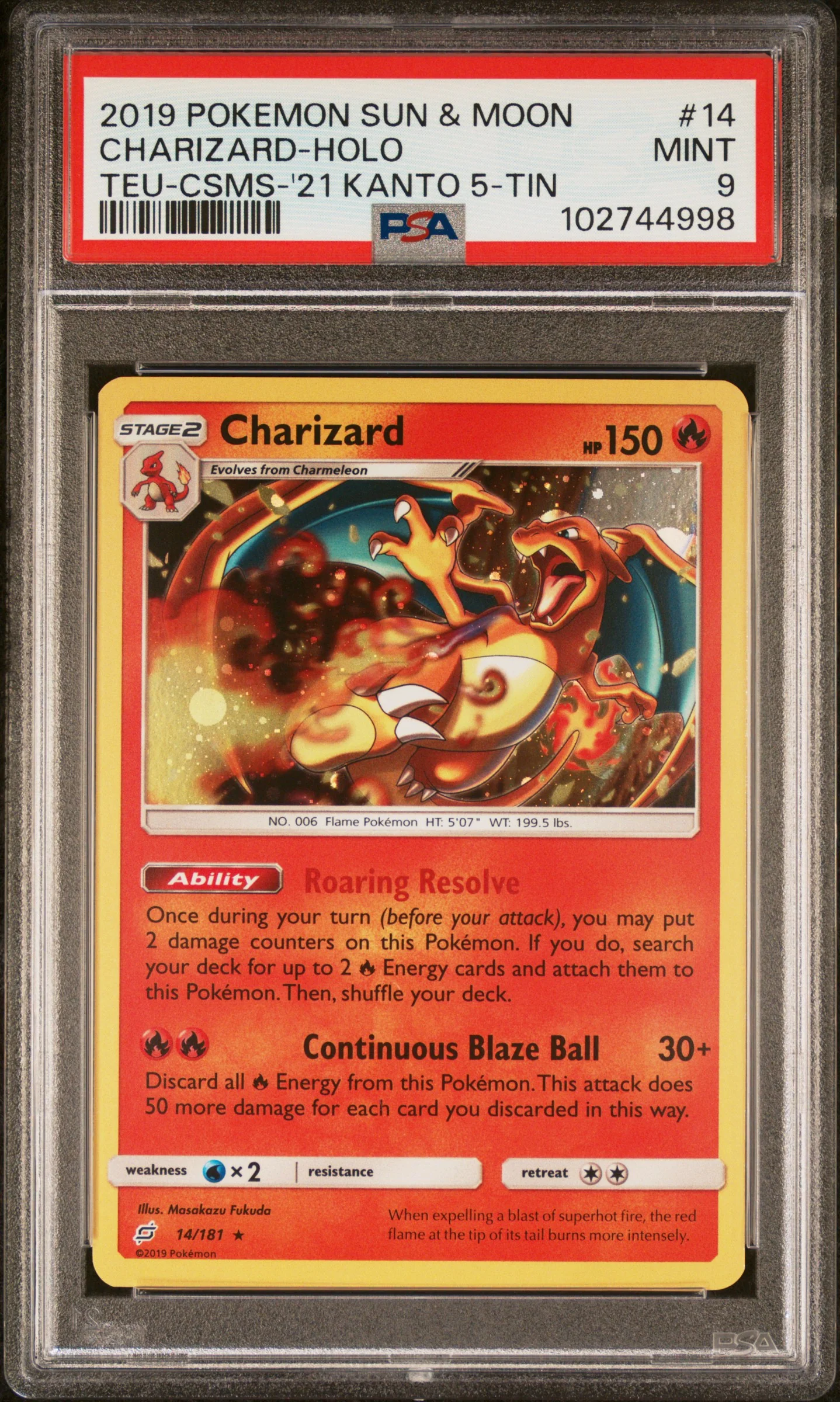 PSA 9 - Sun & Moon - Charizard Holo #14 Kanto Tin