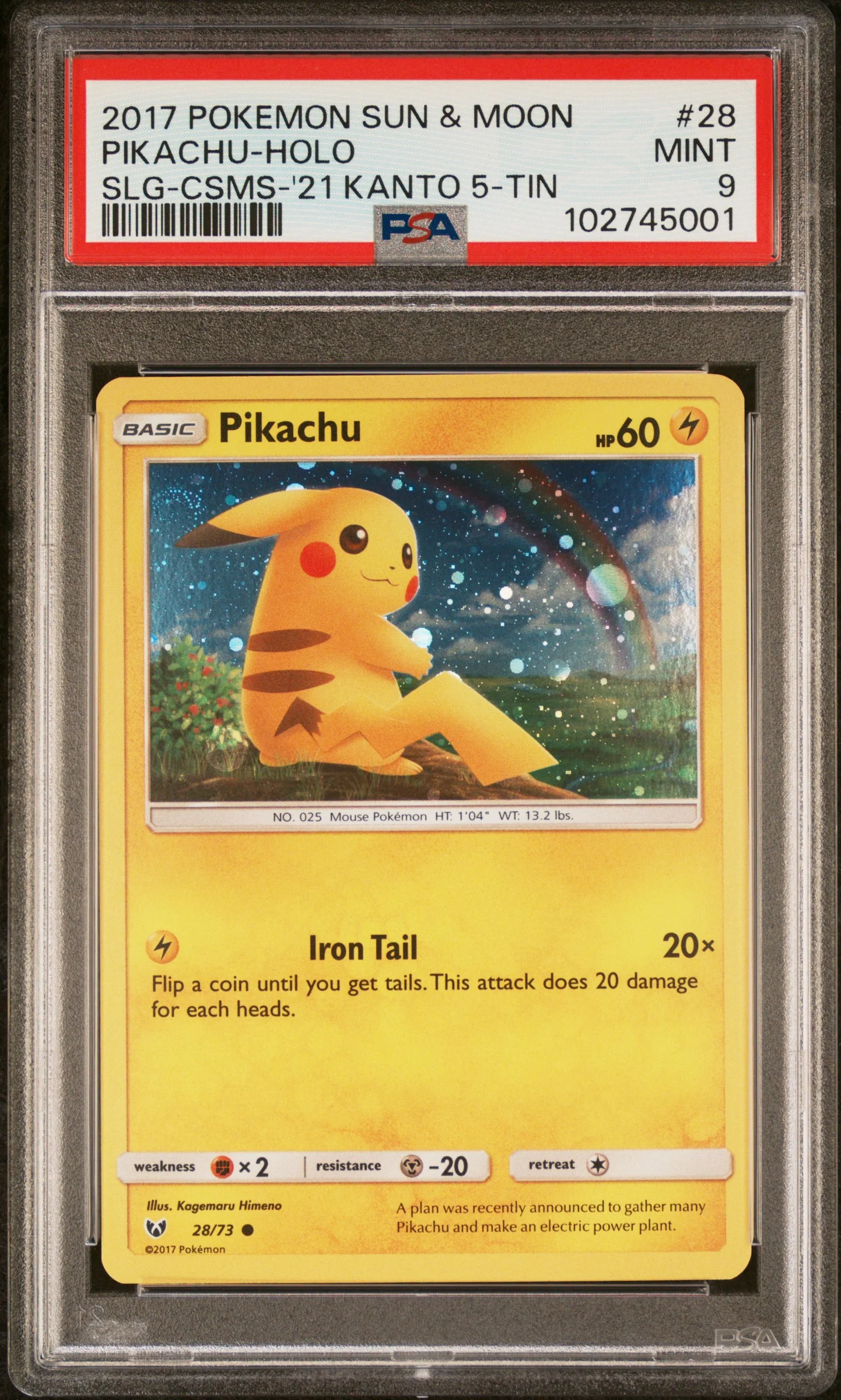 PSA 9 - Sun & Moon - Pikachu Holo #28 Kanto Tin